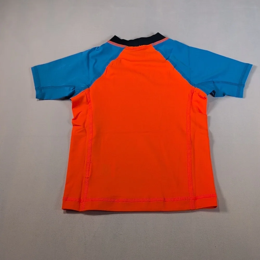 Lands End Blue & Orange Rash Guard Swim Shirt Short Sleeve Size XXS